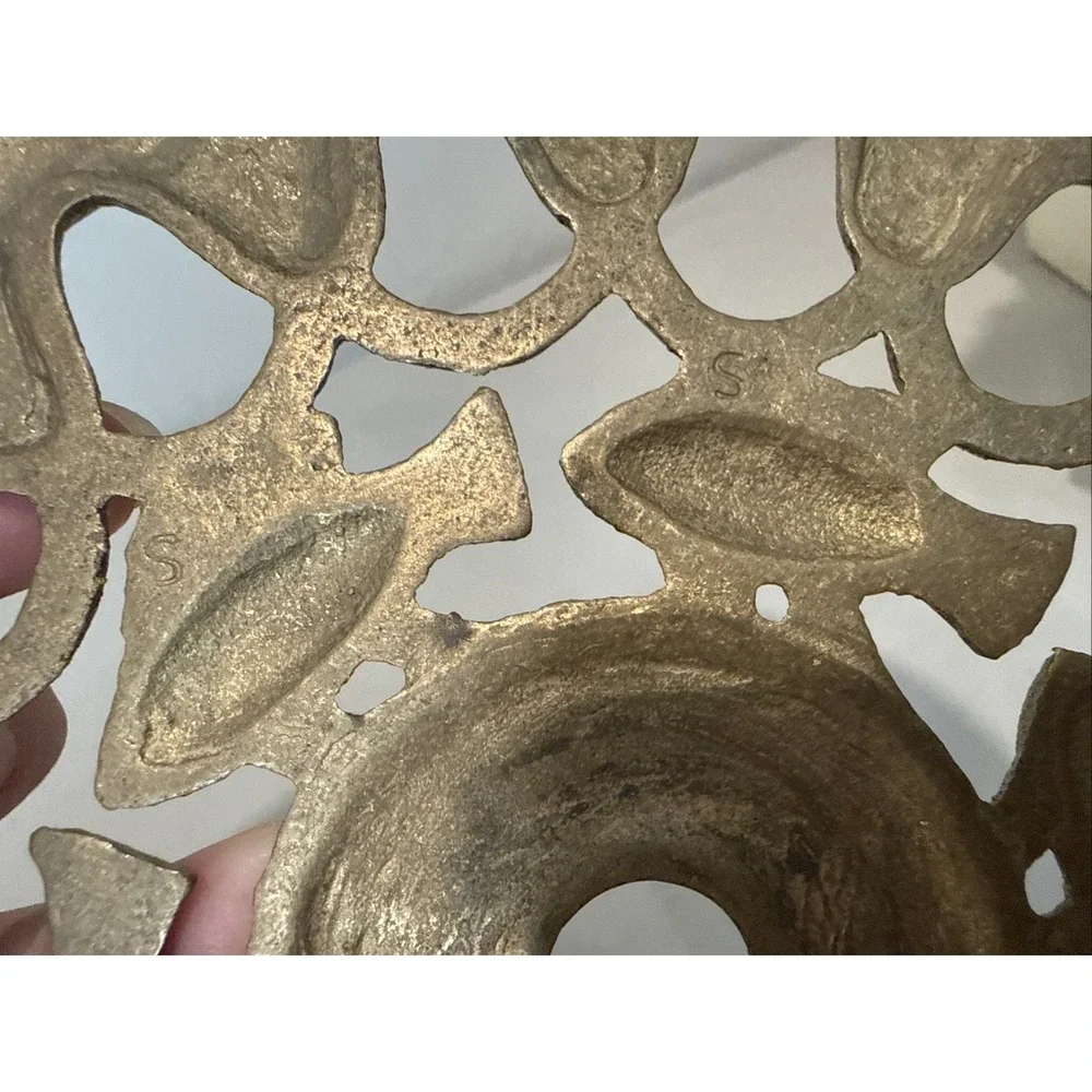 Vintage Brass Trivet Round Fish Design Hot Pot Holder Kitchen Decor Stamped